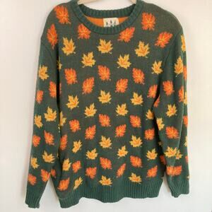 Kiel James Patrick Unisex M Green Big Cozy Fall Leaf Sweater Wool Blend Heritage